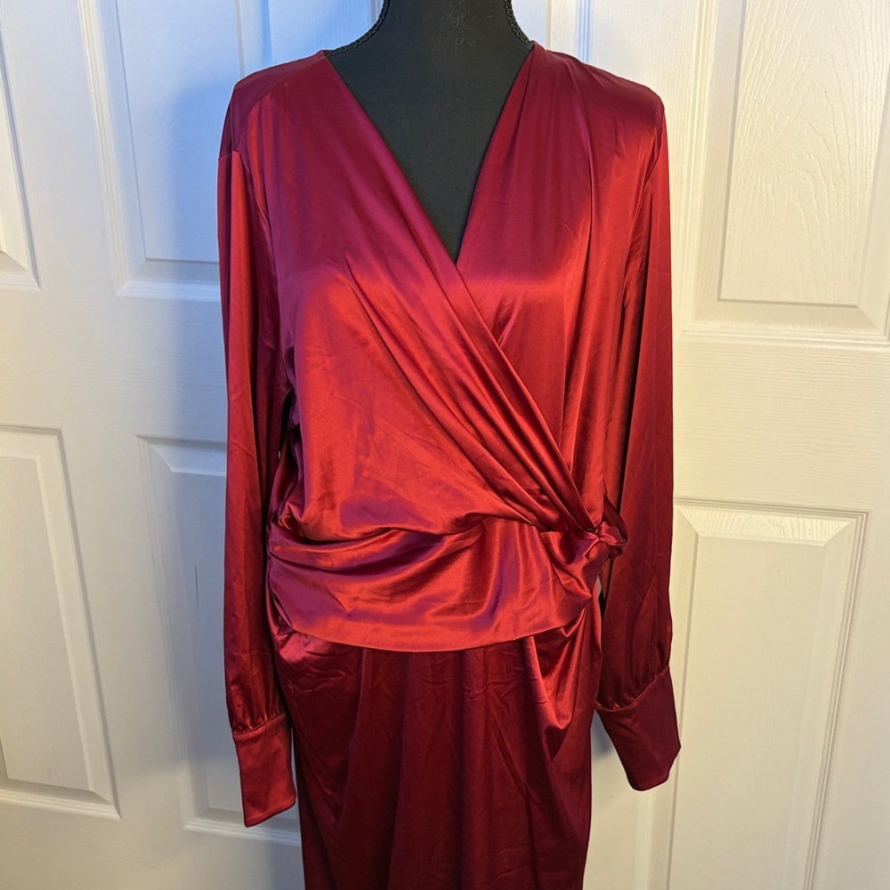 Lane Bryant Deep Red Satin Wrap Dress size 18/20